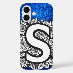 Personalised Letter S Elegant Floral Glitter iPhone 16 Case