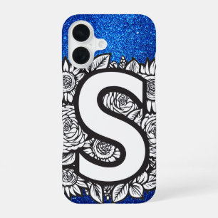 Personalised Letter S Elegant Floral Glitter iPhone 16 Case