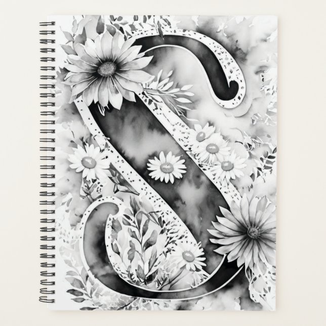 Personalised Letter S Floral Watercolor Notebook  Planner (Front)