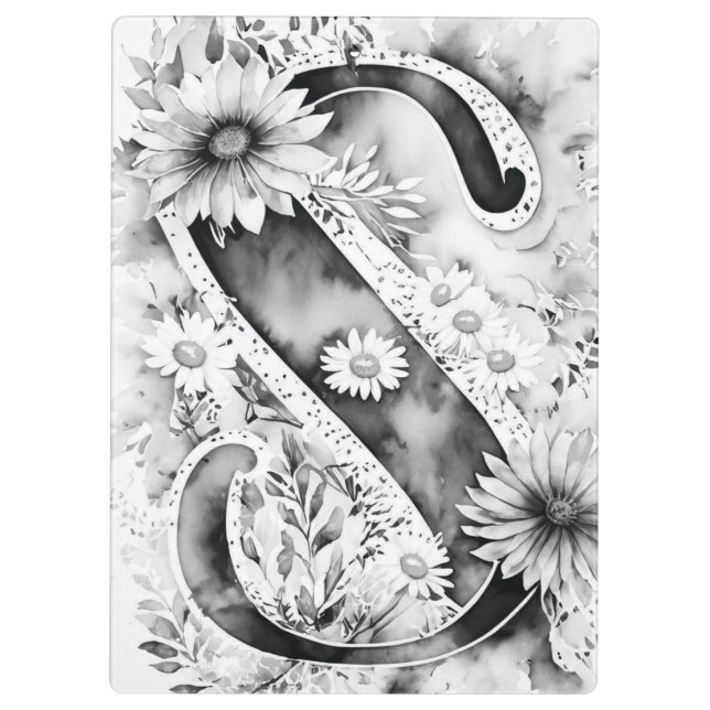 Personalised Letter S Floral Watercolor Teacher's  Clipboard (Back)