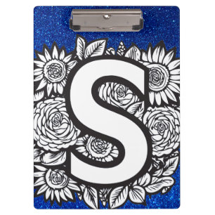 Personalised Letter S Glitter Tattoo Flowers Clipboard