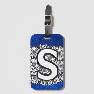 Personalised Letter S Glitter Tattoo Flowers Luggage Tag