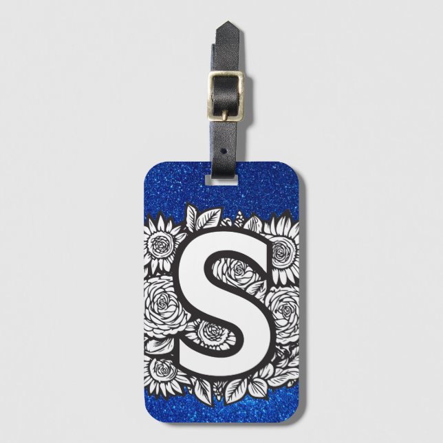 Personalised Letter S Glitter Tattoo Flowers Luggage Tag (Front Vertical)