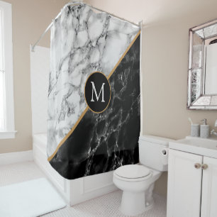 Personalised Letter Shower Curtain Marble Design
