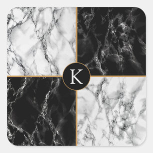 Personalised Letter Sticker Black and White Marble