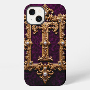 Personalised Letter T Gold Frame Elegant Monogram iPhone 13 Case
