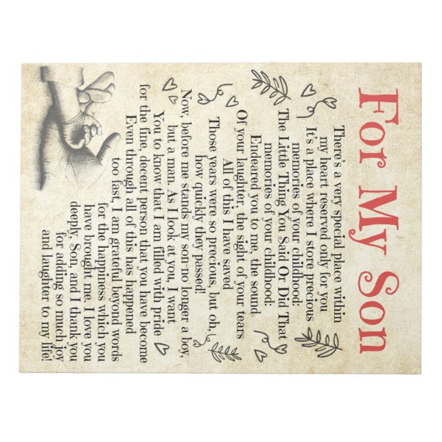 Personalised Letter To For My Son, Son Birthday Notepad (Front)