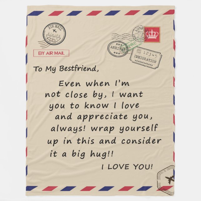 Personalised Letter To My Bestfriend, Fleece Blanket (Front)
