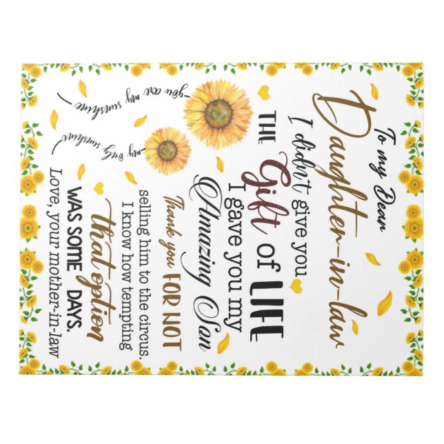 Personalised Letter To My Daughter In Law Notepad (Front)