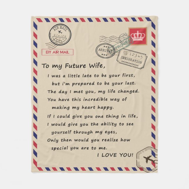 Personalised Letter To My Future Wife From Husband Fleece Blanket (Front)