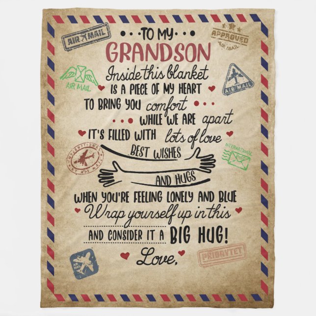 Personalised Letter To My GrandSon Fleece Blanket (Front)