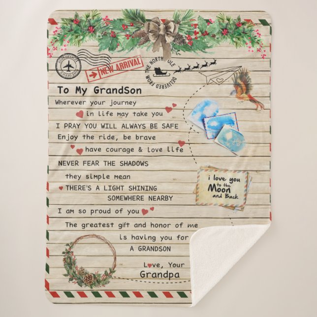 Personalised Letter To My Grandson From Grandpa, Sherpa Blanket (Front)