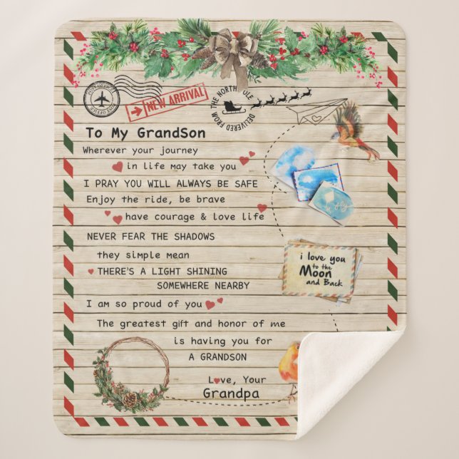 Personalised Letter To My Grandson From Grandpa, Sherpa Blanket (Front)