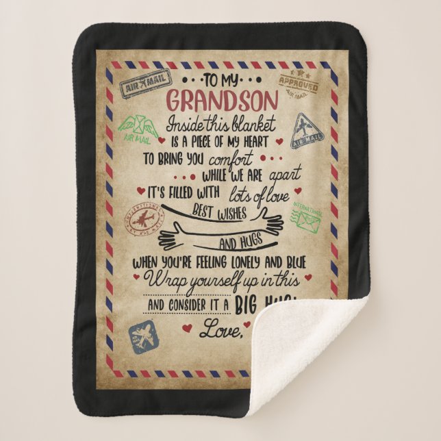 Personalised Letter To My GrandSon Sherpa Blanket (Front)