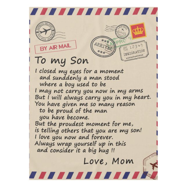 Personalised Letter To My Son From Mum Tablecloth (Front)