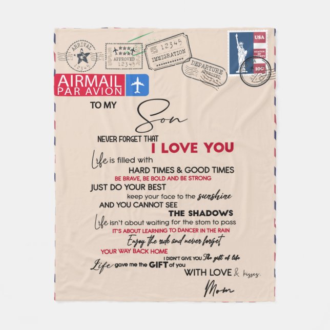 Personalised Letter To My Son, Idea Son Birthday Fleece Blanket (Front)