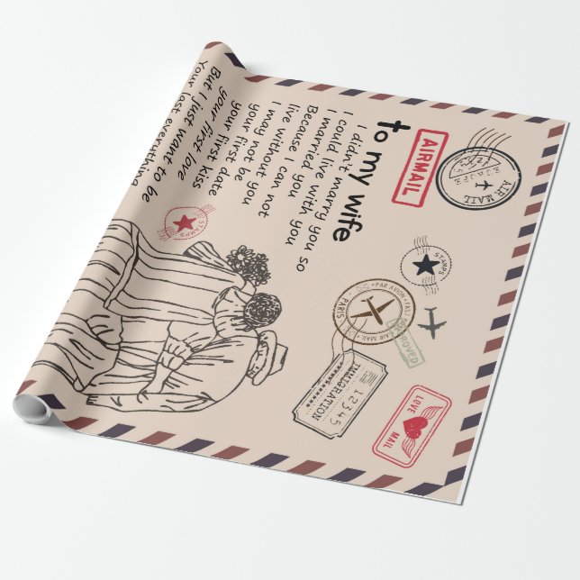 Personalised Letter To My Wife, Wife Birthday Gift Wrapping Paper (Unrolled)