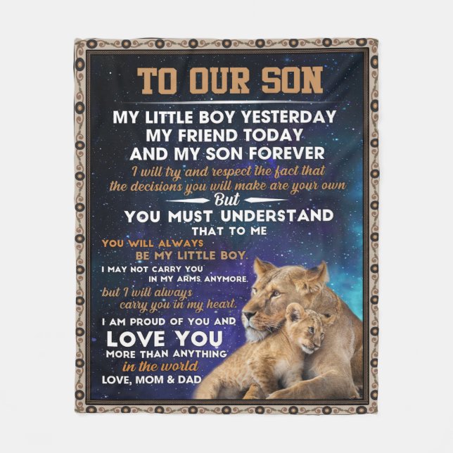 Personalised Letter To Our Son | Son Birthday Gift Fleece Blanket (Front)