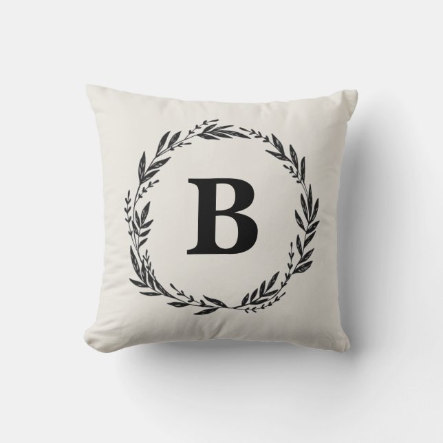 Personalised Letter Wreath Grey Throw Pillow (Front)