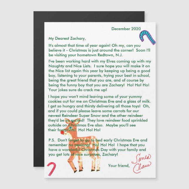 Personalised Letters from Santa Reindeer Magnetic (Front/Back)