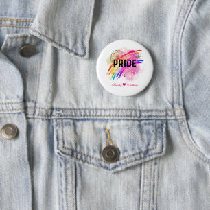 Personalised LGBTQ Pride Rainbow Colour Heart 6 Cm Round Badge