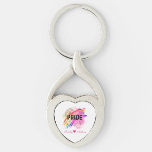 Personalised LGBTQ Pride Rainbow Colour Heart  Key Key Ring