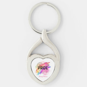 Personalised LGBTQ Pride Rainbow Colour Heart  Key Ring