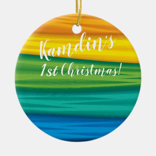Personalised lgbtq rainbow flag lesbian gay bisexu ceramic ornament (Front)