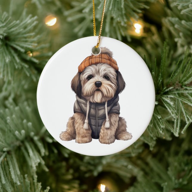 Personalised Lhasa Apso Dog Ceramic Ornament (Tree)