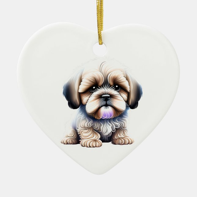 Personalised Lhasa Apso Puppy Ceramic Ornament (Front)