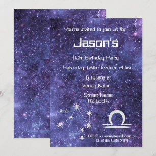 Personalised Libra Zodiac Galaxy Party Invitation