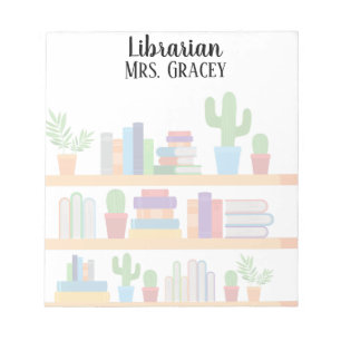 Personalised Librarian Back to school book cactus Notepad