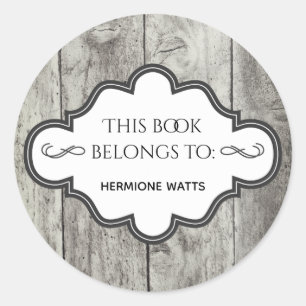 Personalised Library Bookplate Rustic Wood Classic Round Sticker