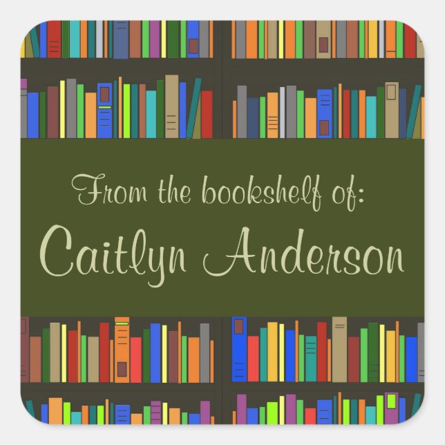 Personalised Library Bookshelves Bookplate Sticker (Front)