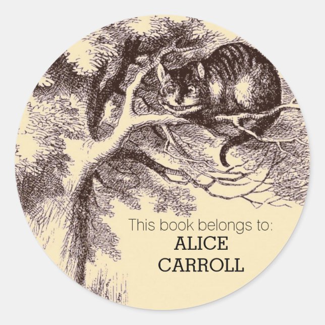 Personalised Library Cheshire Cat Bookplate Classic Round Sticker (Front)