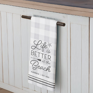 Personalised Life Is Better at the Beach Plaid Tea Towel