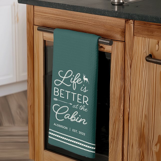 Personalised Life Is Better at the Cabin Tea Towel (Creator Uploaded)