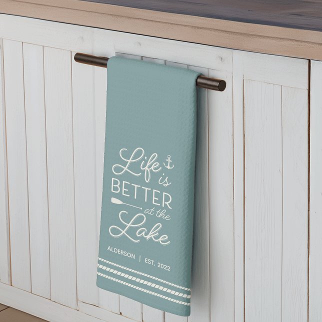 Personalised Life Is Better at the Lake Tea Towel (Creator Uploaded)