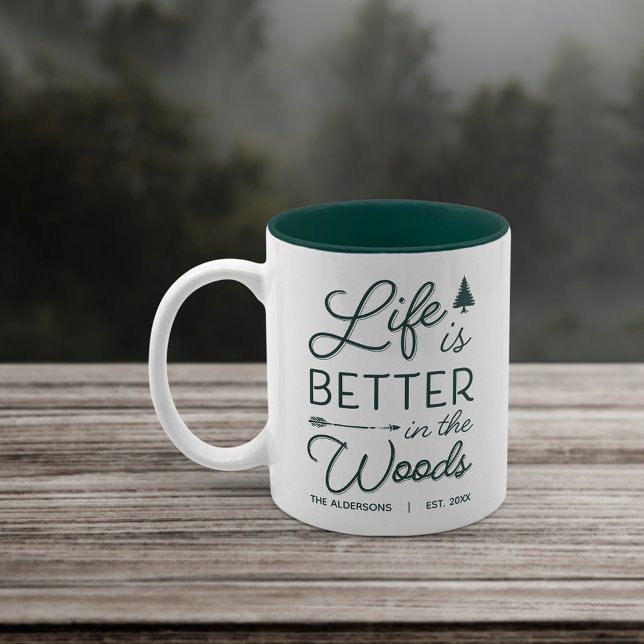 Personalised Life Is Better In The Woods Two-Tone Coffee Mug (Creator Uploaded)