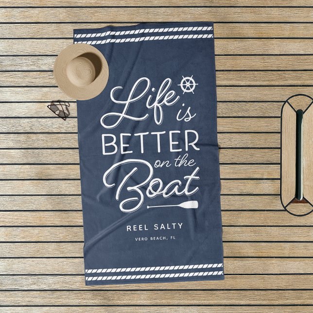 Personalised Life Is Better On The Boat Beach Towel (Creator Uploaded)