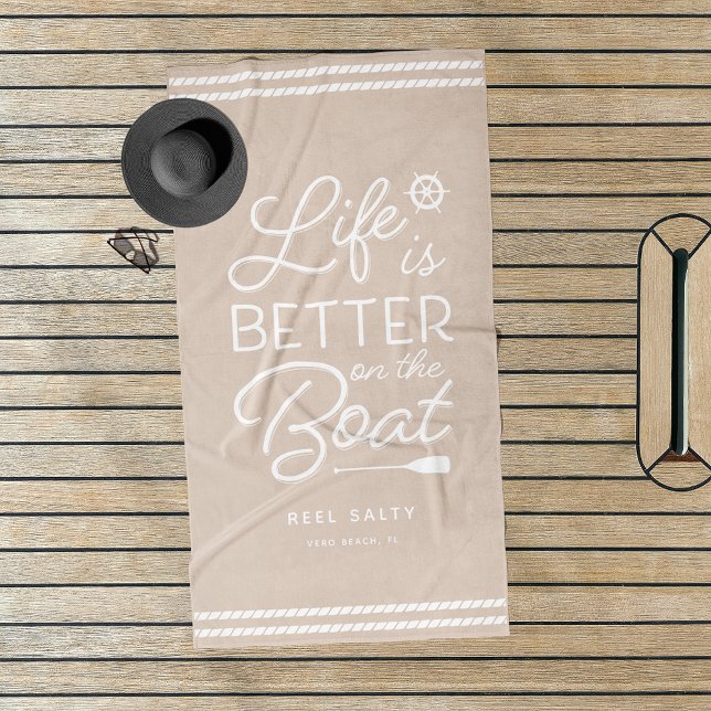 Personalised Life Is Better On The Boat Beach Towel (Creator Uploaded)