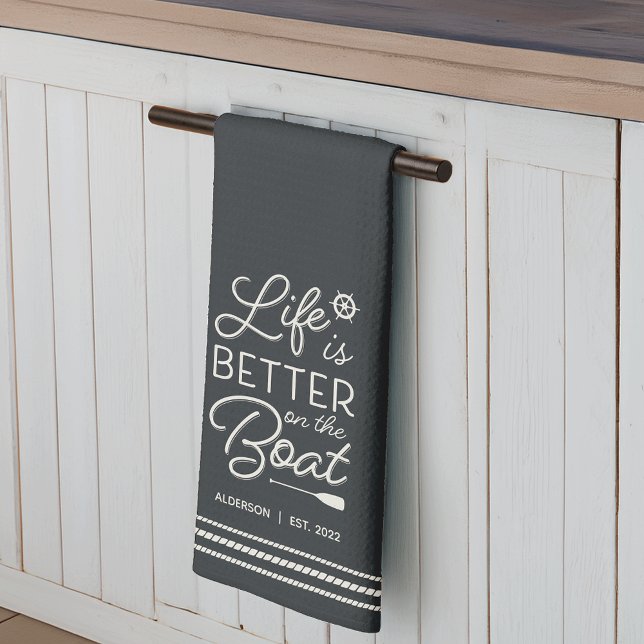 Personalised Life Is Better on the Boat Tea Towel (Creator Uploaded)