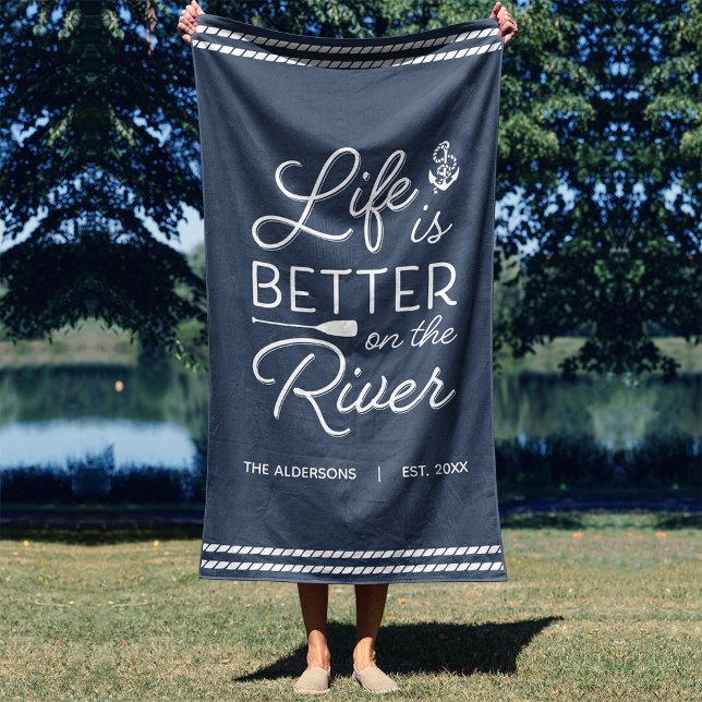 Personalised Life Is Better On The River Beach Towel (Creator Uploaded)