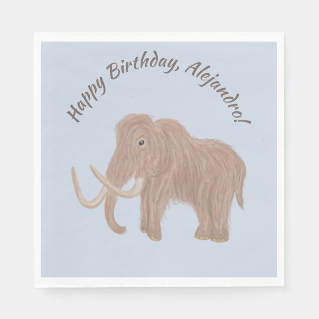 Personalised Light Blue, Brown Woolly Mammoth Napkin (Front)