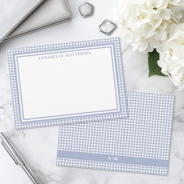 Personalised Light Blue Gingham Plaid Card (Personalized Light Blue Gingham Plaid Note Card )