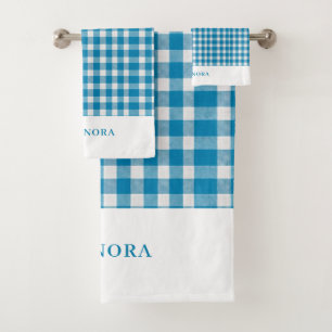 Personalised Light Blue Gingham Towel Set