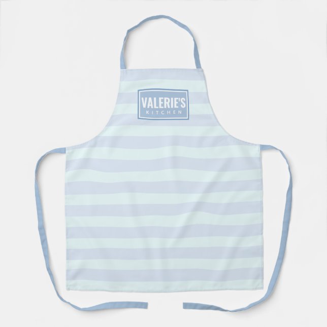 Personalised Light Blue & Mint Striped Apron (Front)