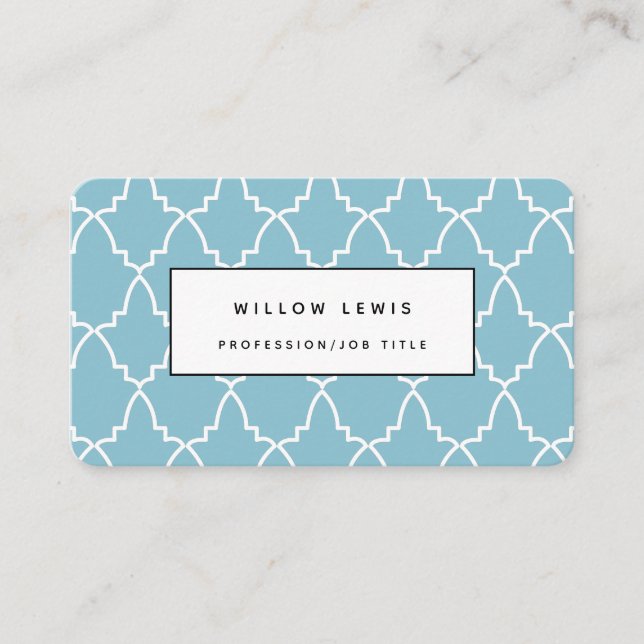 Personalised Light Blue Moroccan Lattice Modern Business Card (Front)