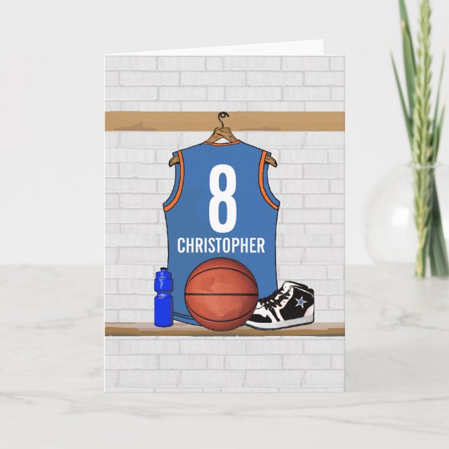 Personalised Light Blue Orange Basketball Jersey Card (Front)