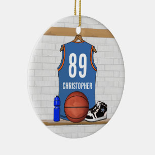 Personalised Light Blue Orange Basketball Jersey Ceramic Ornament
